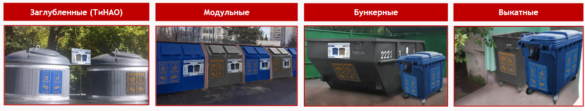 Разные типы площадок по сбору и накоплению отходов в Москве