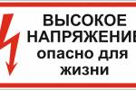 Знак 'высокое напряжение. опасно для жизни' (ГОСТ Р 12.4.026-2001) 300х150 мм S13